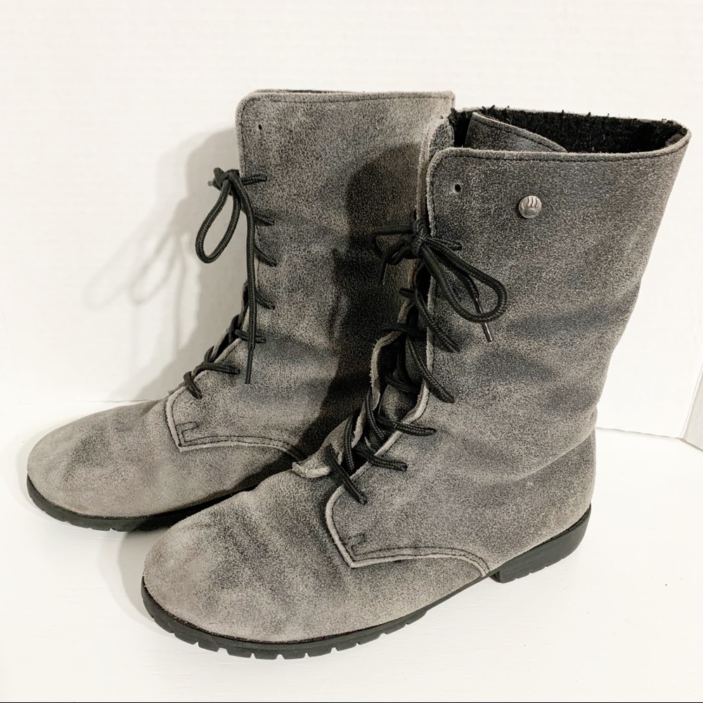 BearPaw Jeanette Distressed Lace Up Wool Blend Lined Suede Fold Over Boots ⬜️⬛️